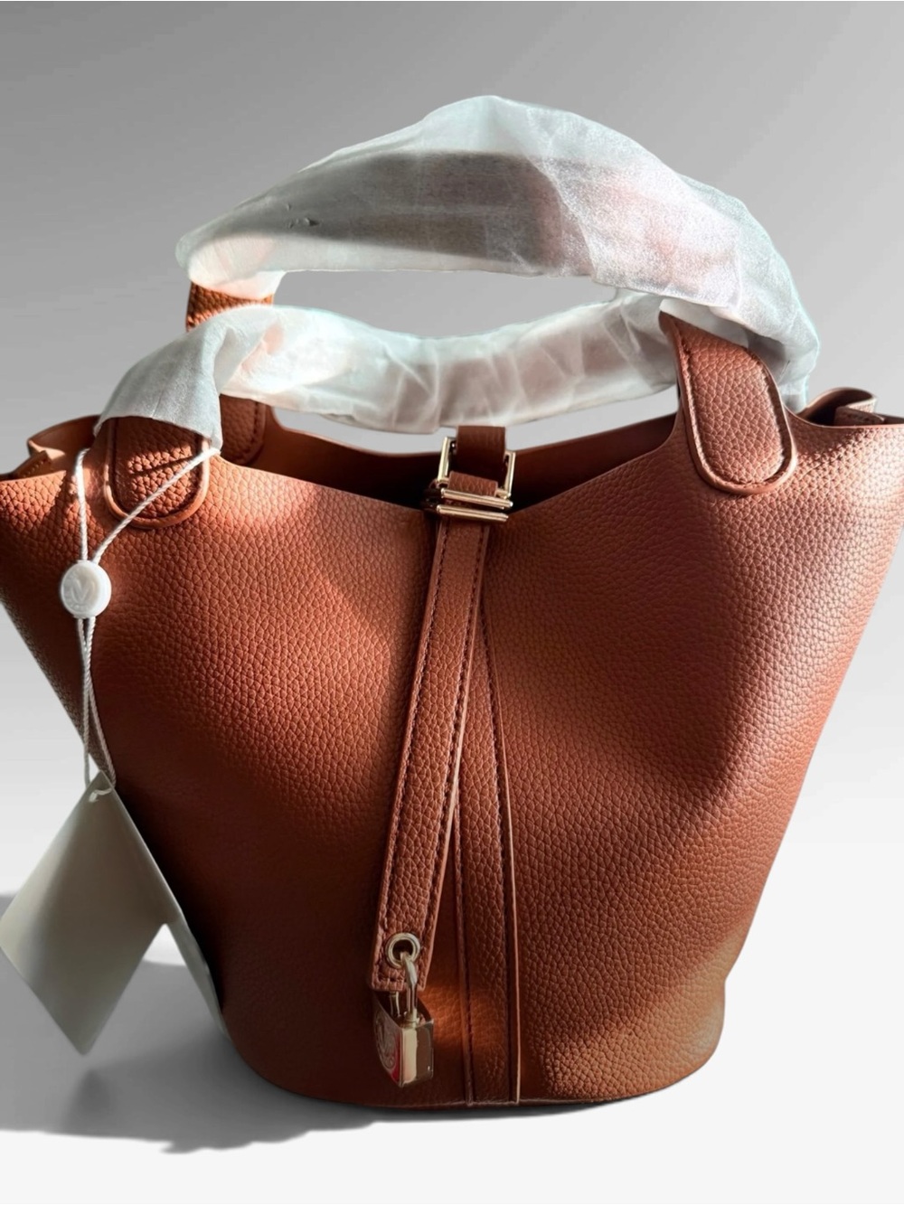 Valentino Orlandi Pebbled Leather Bucket Tote in Cognac